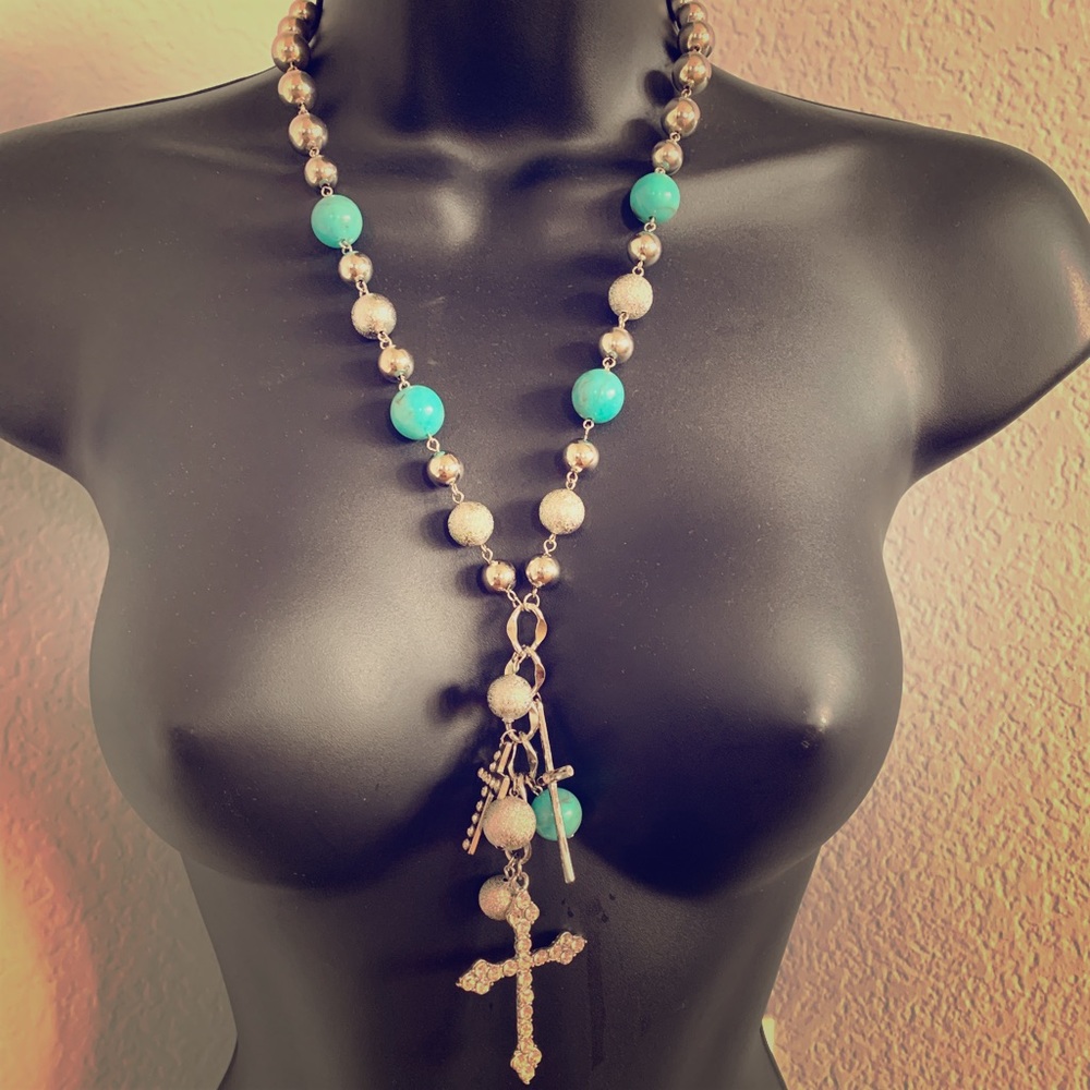 Beautiful beaded necklace with cross‎ pendant